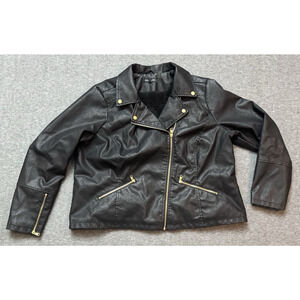 Baccini Black Faux Leather Moto Jacket Sherpa Lined - Women's Size 2X